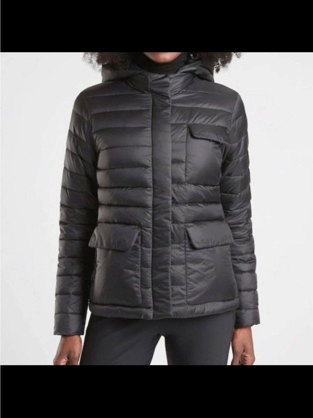 Athleta Reversible Goose Down Jacket Water Resistant Black Navy